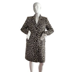 Mob Wife Wool Blend Coat Ann Taylor Animal Print Button Front Long Sleeve Jacket
